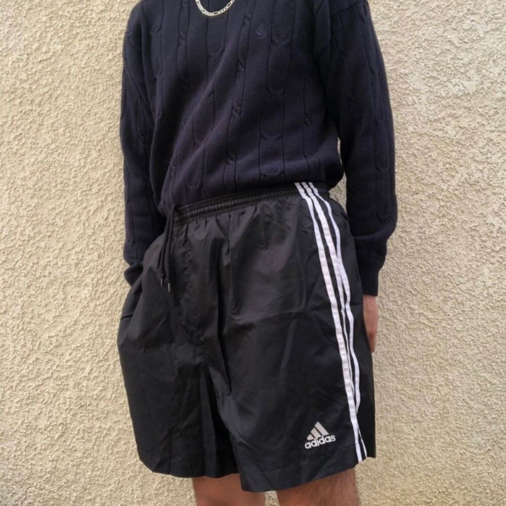 Adidas 90s Rare Satin Soccer Shorts Lisbon Silky Nylon Black White Medium
